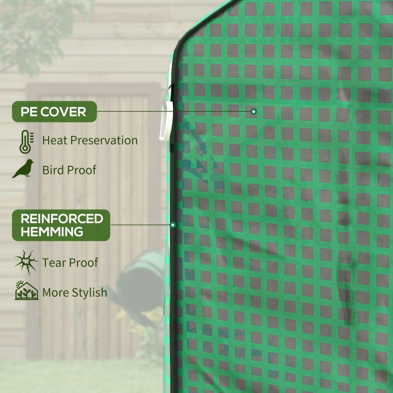 Outsunny Walk-in Greenhouse Cover Replacement with Roll-up Door and Mesh Windows, Reinforced PE Hot House Cover, COVER ONLY, 140 x 143 x 190cm, Green
