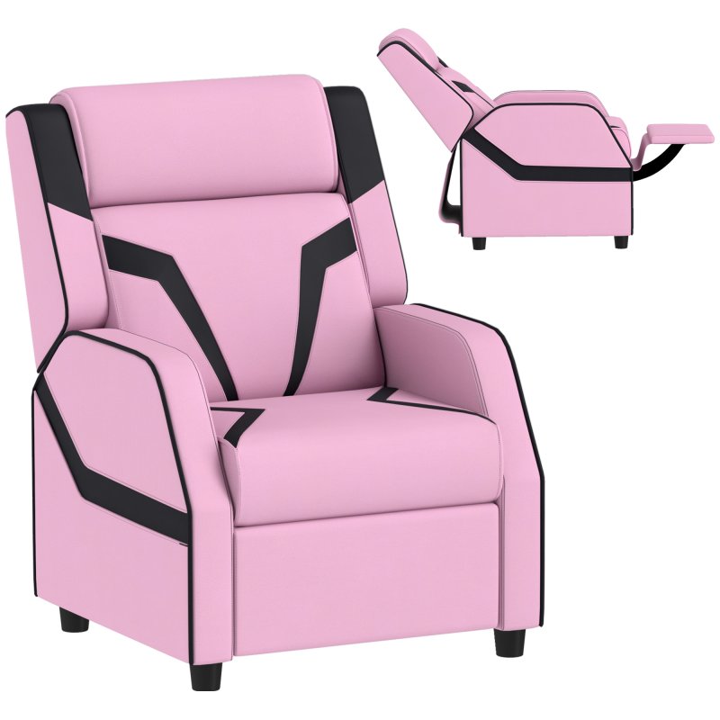 AIYAPLAY Kids Recliner, 2 in 1 Toddler Gaming Recliner with Backrest, Armrest, Footrest, PU Leather Lounge Armchair for Playroom, Bedroom, Kids Room, Pink