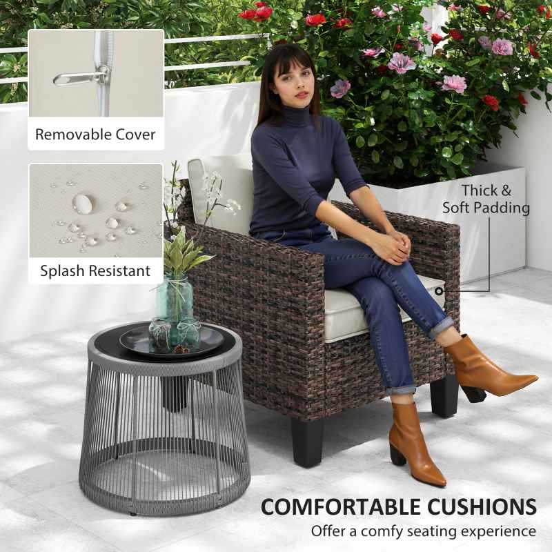 Outsunny Single Seater Rattan Garden Armchair, PE Wicker Rattan Chair with Armrests and Cushions, Garden Chair with Galvanised Steel Frame for Conservatory, Porch, Brown