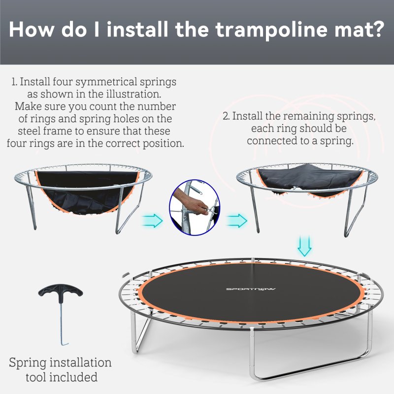 SPORTNOW Trampoline Replacement Mat with Eight Rows of Stitching, Spring Pull Tool, 42 V-Hooks, for 8ft Trampoline, Using 14cm Springs, Trampoline Jumping Mat, Orange