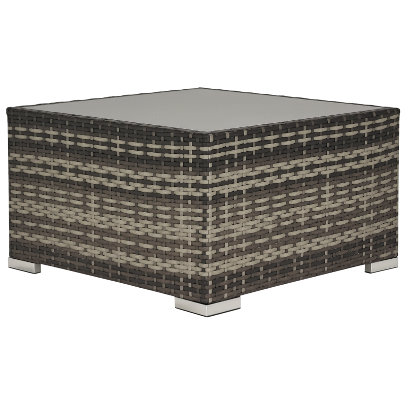 Outsunny Rattan Garden Coffee Table, 65 cm Square Garden Rattan Table with Tempered Glass Top, All-Weather Wicker Bistro Outdoor Furniture for Patio, Balcony, Porch, Deep Grey