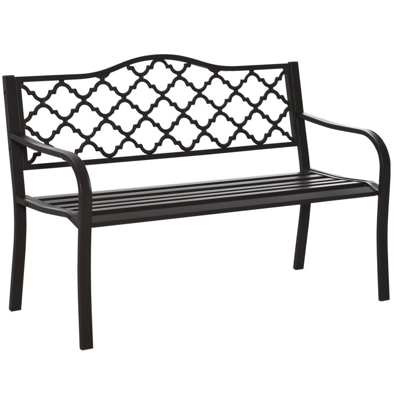 Outsunny Outdoor 2 Seater Garden Bench, Antique Style Cast Iron Loveseat with Armrest, Brown