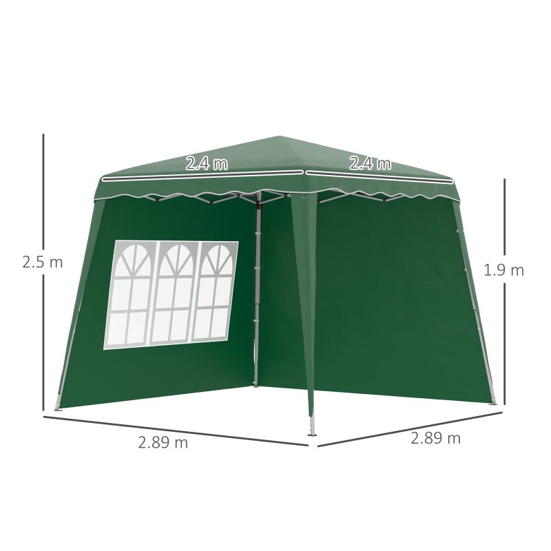 Outsunny 2.4 x 2.4m Pop Up Gazebo Canopy Tent with 2 Sidewalls and Carry Bag, Height Adjustable, UV50+ Party Tent Event Shelter for Garden, Patio, Green