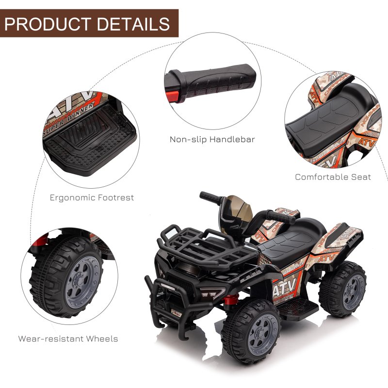 HOMCOM 6V Kids Electric Ride on Car Toddlers Quad Bike All Terrain Vehicle Toy With Music for 18-36 months Black