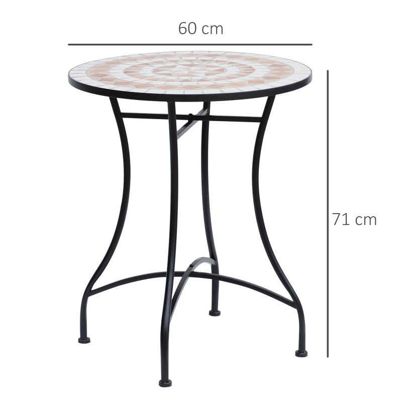Outsunny 60 cm Mosaic Garden Table, Small Round Outdoor Side Table with Ceramic Top, Plant Stand for Patio, Balcony, Orange and White