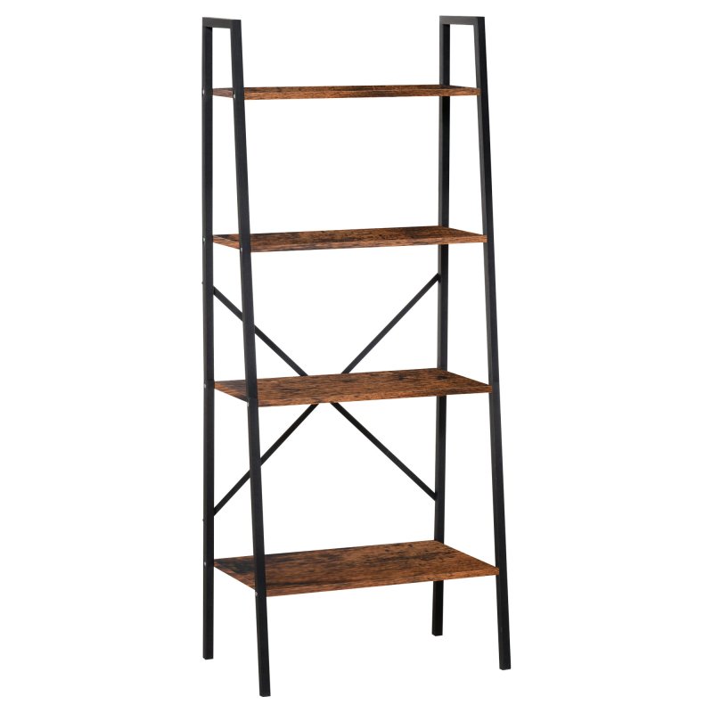 HOMCOM Ladder Shelf, Bookshelf, 4-Tier Industrial Storage Rack for Living Room, Bedroom, Kitchen