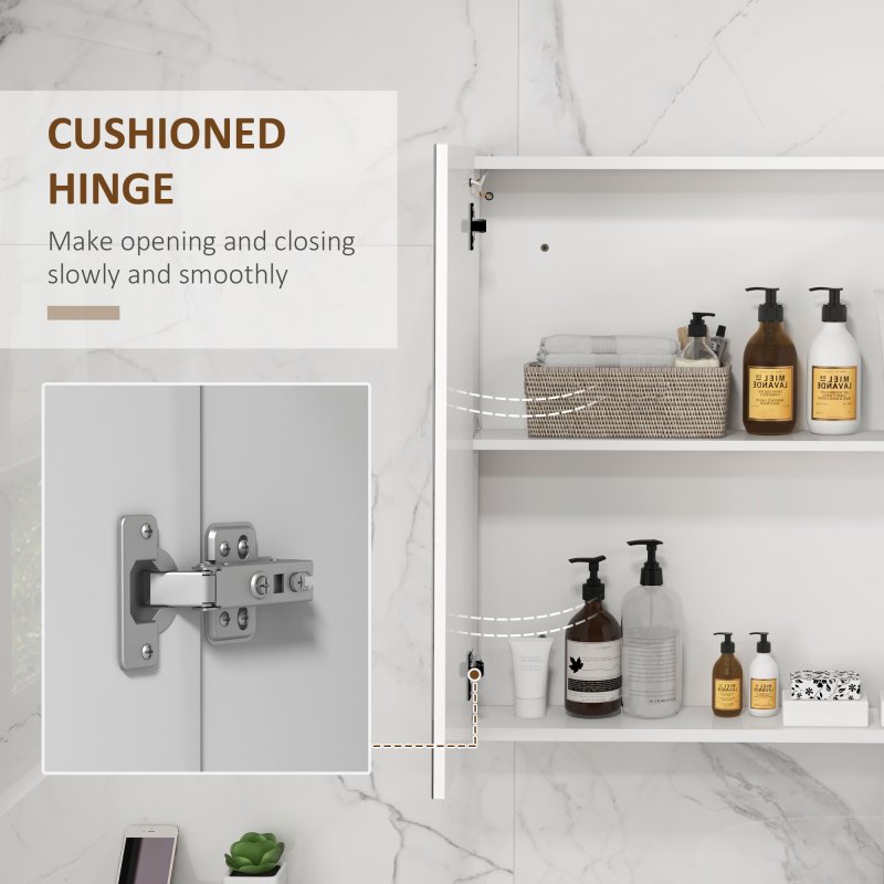 kleankin LED Lighted Bathroom Mirror Cabinet, Wall Mounted Bathroom Storage Cupboard with USB Charge, Adjustable Shelf, 90W x 15D x 70Hcm, High Gloss White