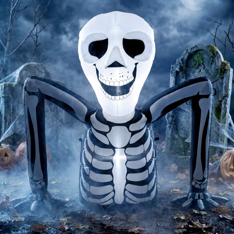 Outsunny 140 cm Inflatable Ground Crawling Skeleton, Scary Halloween Decoration, Blow Up Decoration with Built-in LED Lights for Garden Indoor Outdoor Decor
