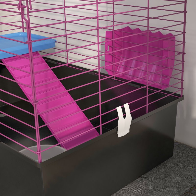 PawHut Guinea Pig Cage Chinchillas Rabbit Small Animal Cage with Ramp, Dish, Water Bottle, 71 x 46 x 47cm, Black