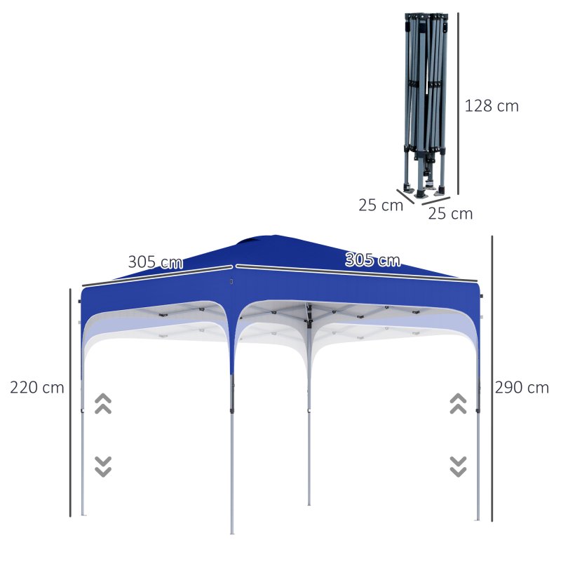 Outsunny 3 x 3(M) Pop Up Gazebo, UPF 50+ Foldable Canopy Tent with Wheeled Carrybag, 4 Leg Weight Bags, Height Adjustable Marquee Shelter 1 person easy setup for Outdoor Garden Patio Party, Blue