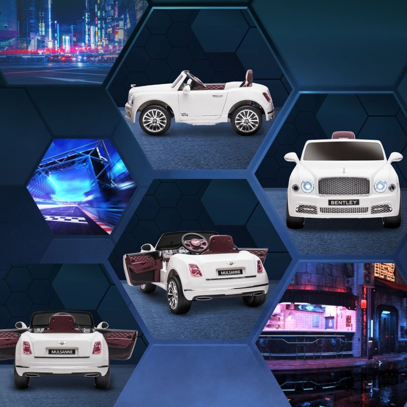 HOMCOM Bentley Mulsanne Licensed Kids Electric Ride On Car 12V Powered Toy Car w/ Remote Control, Music, Horn, Lights, MP3 Slot, Suspension Wheels, for Ages 3-6 Years - White