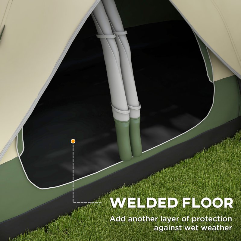Outsunny 2 Bedroom Camping Tent for 6-8 Man, Large Family Tent with 2000mm Waterproof Rainfly and Screen Panels, Portable with Bag, for Fishing Hiking Festival, Dark Green