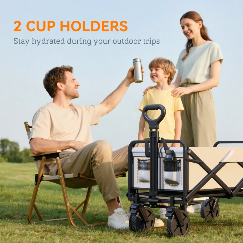 Outsunny 90L Festival Trolley on Wheels, Folding Camping Trolley Cart with Adjustable Handle, Portable for Outdoor, Garden, Shopping, Fishing, Dark Grey