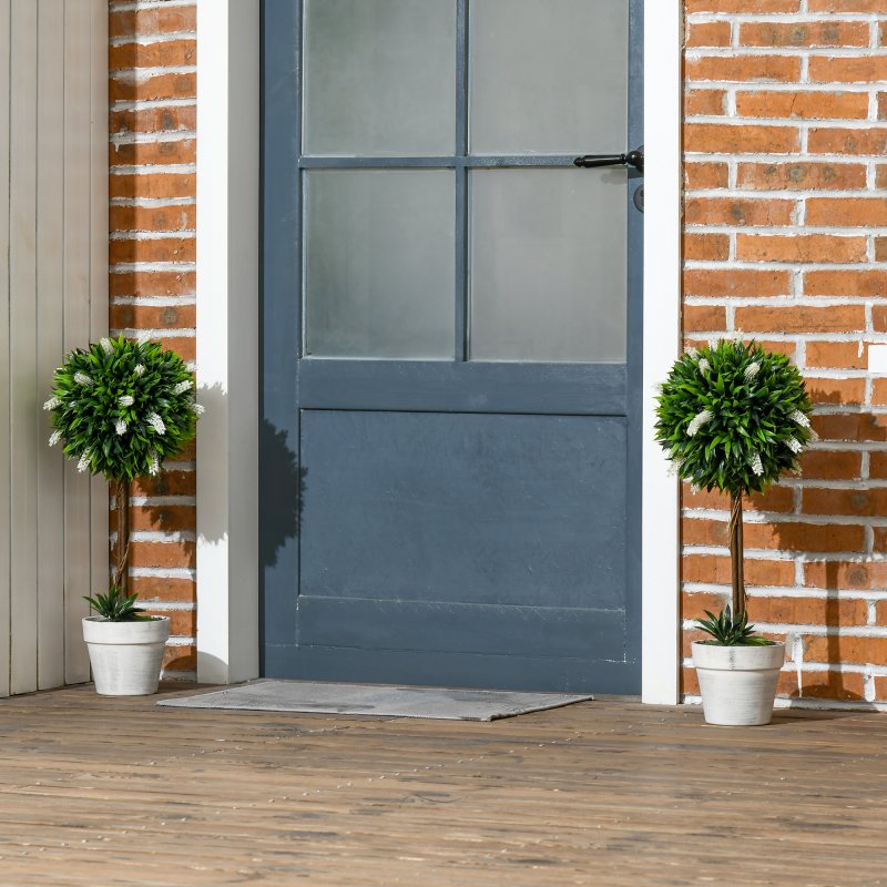 HOMCOM Set of 2 Decorative Artificial Plants Ball Trees with Lavender Flowers in Pot Fake Plants for Home Indoor Outdoor Decor, 60cm, White