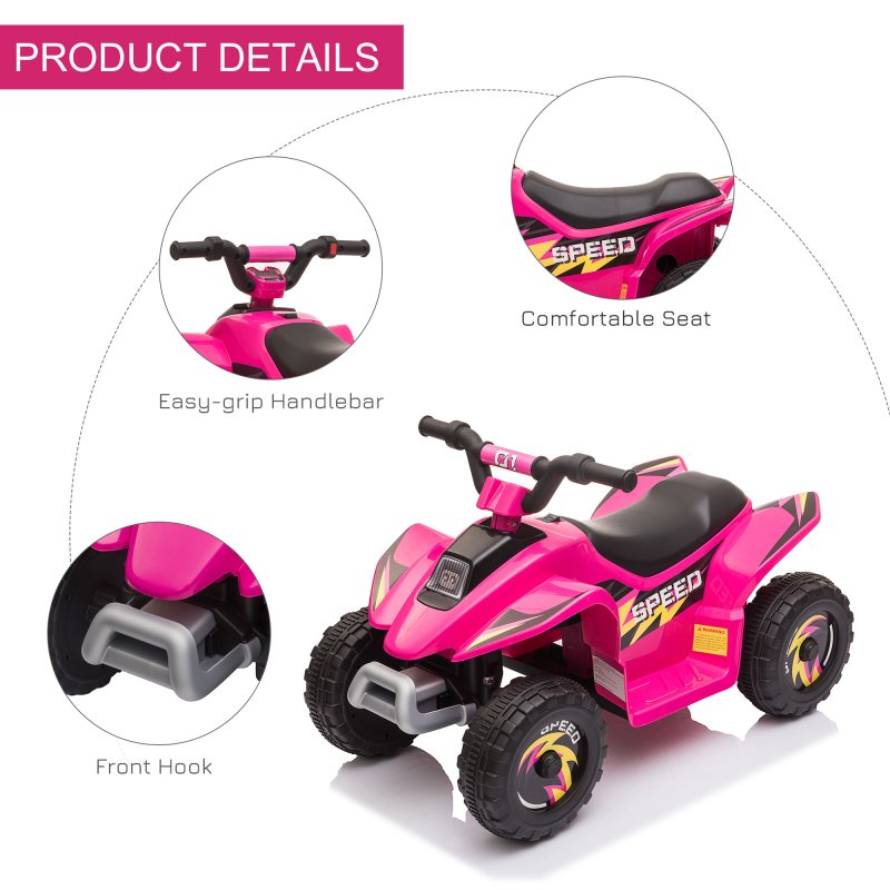 HOMCOM 6V Kids Electric Ride on Car All Terrain Vehicle Toy Quad Bike w/ Forward Reverse Functions Toddlers for 18-36 Months Old Pink