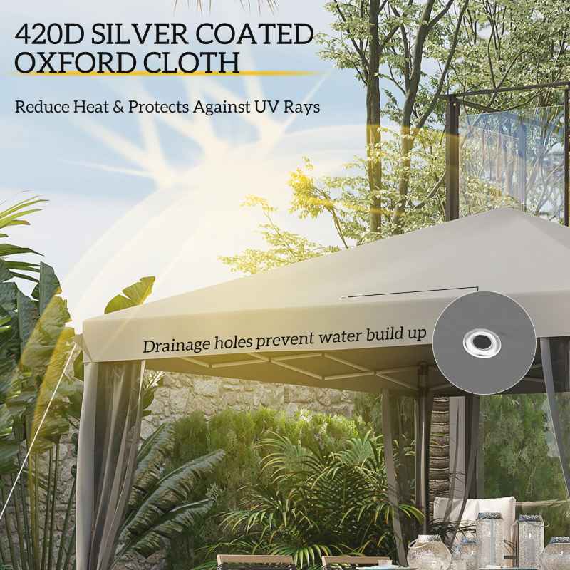 Outsunny 3 x 3m Pop Up Gazebo, 420D Garden Tent Canopy with Removable Mesh Sidewall Netting, Carry Bag for Garden Patio Outdoor, Light Grey