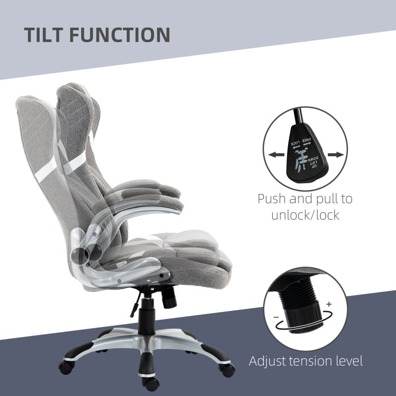 Vinsetto High Back Executive Office Chair, Fabric Office Desk Chair with Flip-up Armrests, Adjustable Lumbar Support and Tilt Function, Grey