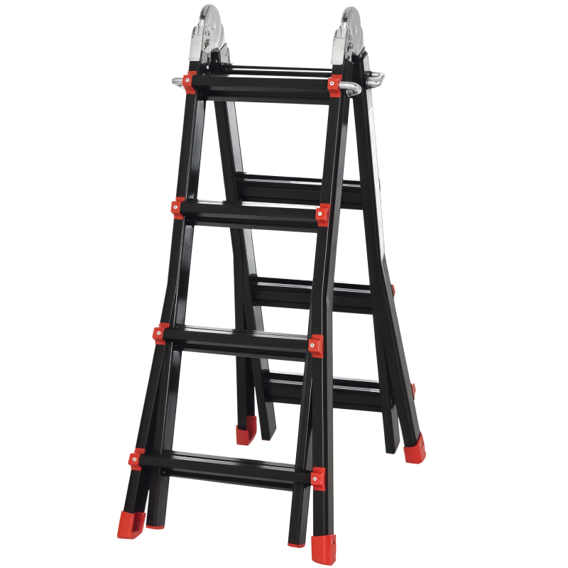 HOMCOM 4M Aluminium Duo Ladder Telescopic Herringbone Changeable Multi-Purpose w/ Non-Slip Steps Climbing DIY Platform Portable Workshop House Garden