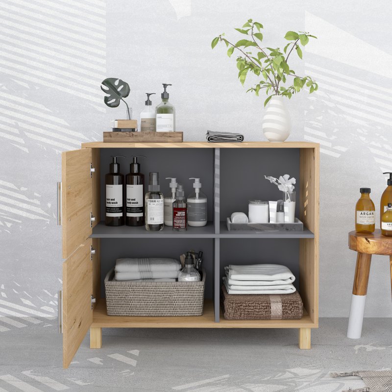 HOMCOM Bathroom Storage Unit, Bathroom Storage Cabinet, Freestanding Bathroom Cabinet with Open Compartments and Double Doors