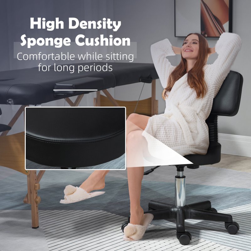 HOMCOM Beautician's Swivel Salon Chair w/ Padded Seat Back 5 Wheels Adjustable Height Salon Hairdressers Tattoo Spa Rolling Cushion Professional Black