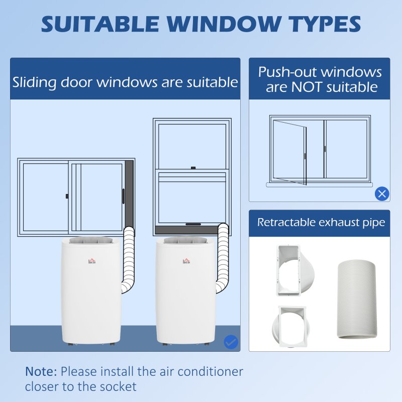 HOMCOM 14000 BTU Portable Air Conditioner, 3 in 1 Dehumidifier Cooling Fan, with Sleep Mode, Remote, LED Display, 24H Timer, Wheels, 40m², Window Venting Kit, A Energy Efficiency, White