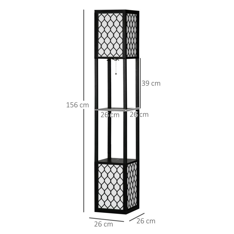 HOMCOM Modern Shelf Floor Lamp Light with Two Open Shelves Large Storage Display, for Living Room, 160cm, Bulb not Included, Black