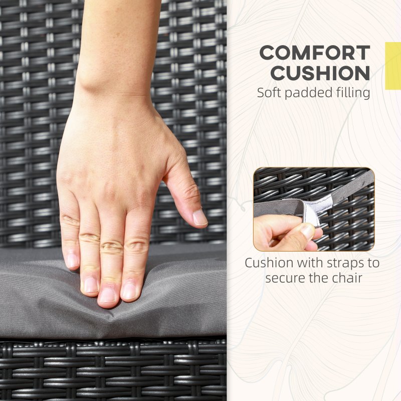 Outsunny 2 Pieces PE Rattan Garden Chairs with Cushion, Patio Wicker Dining Chairs with Backrest for Patio, Deck, Garden, Black