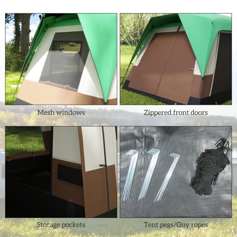 Outsunny 6-7 Man Camping Tent, 3000mm Waterproof Family Tunnel Tent with Sewn in Groundsheet and Top Light Hook, Portable with Bag, for Fishing Hiking Festival, Green