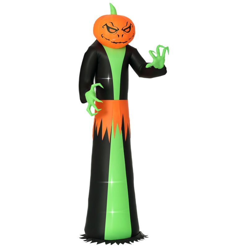 HOMCOM 9FT Inflatable Halloween Pumpkin Ghost with Build in LED, Outdoor Lighted Blow Up Inflatables for Party Indoor, Garden, Lawn