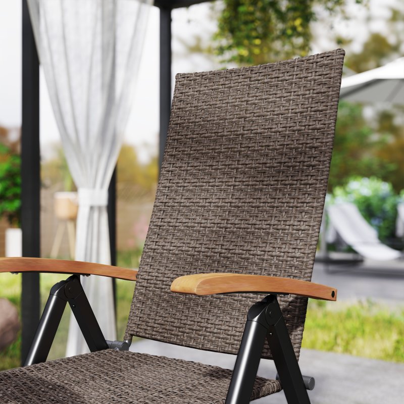 Outsunny 2 Pieces Outdoor Folding Dining Chair, PE Rattan Chair with Armrests, High Backrest, for Garden, Camping, Balcony, Porch, Brown
