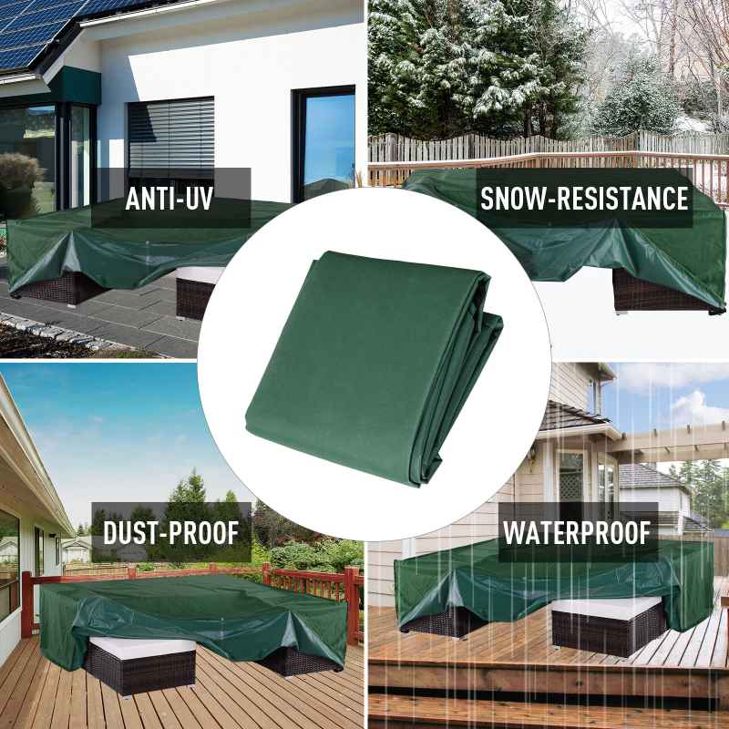 Outsunny Outdoor Garden Furniture Cover Waterproof, Anti-UV 600D Heavy Duty Oxford Fabric Patio Furniture Cover for Rectangular Sofa Table Set, Green, 210 x 140 x 80 cm