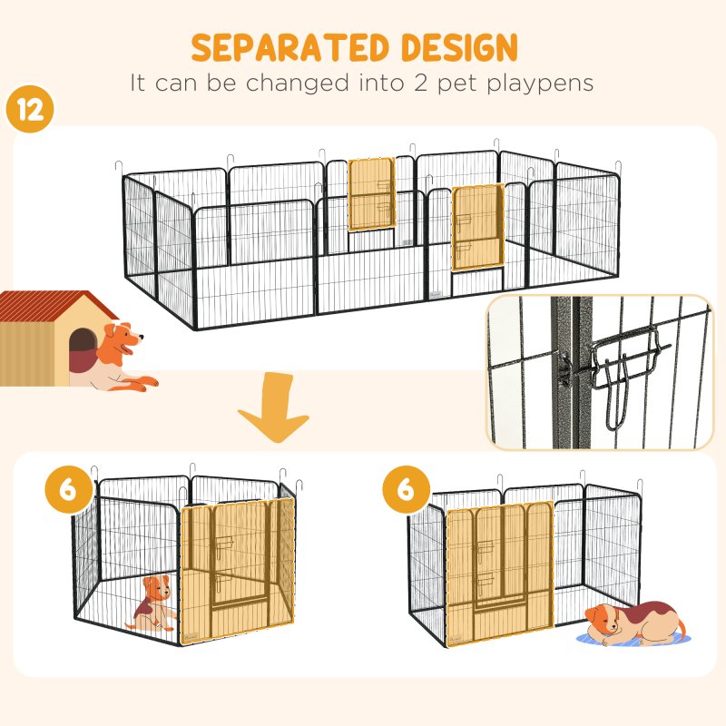 PawHut Dog Pen 12 Panels Puppy Pen Heavy Duty Pet Playpen for Indoor Outdoor for Dogs, Rabbits, Ducks 80cm High