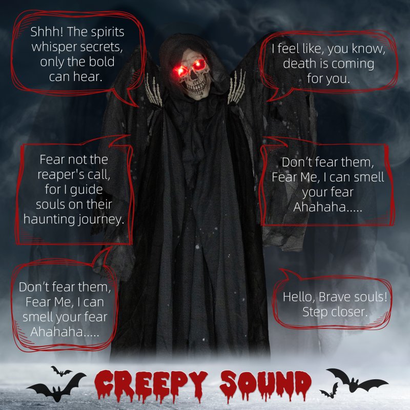 HOMCOM 195cm Winged Grim Reaper Outdoor Halloween Decoration, Halloween Animatronic with Sound Activated, Light Up Eyes, Sound Effects, Animated Prop for Haunted House
