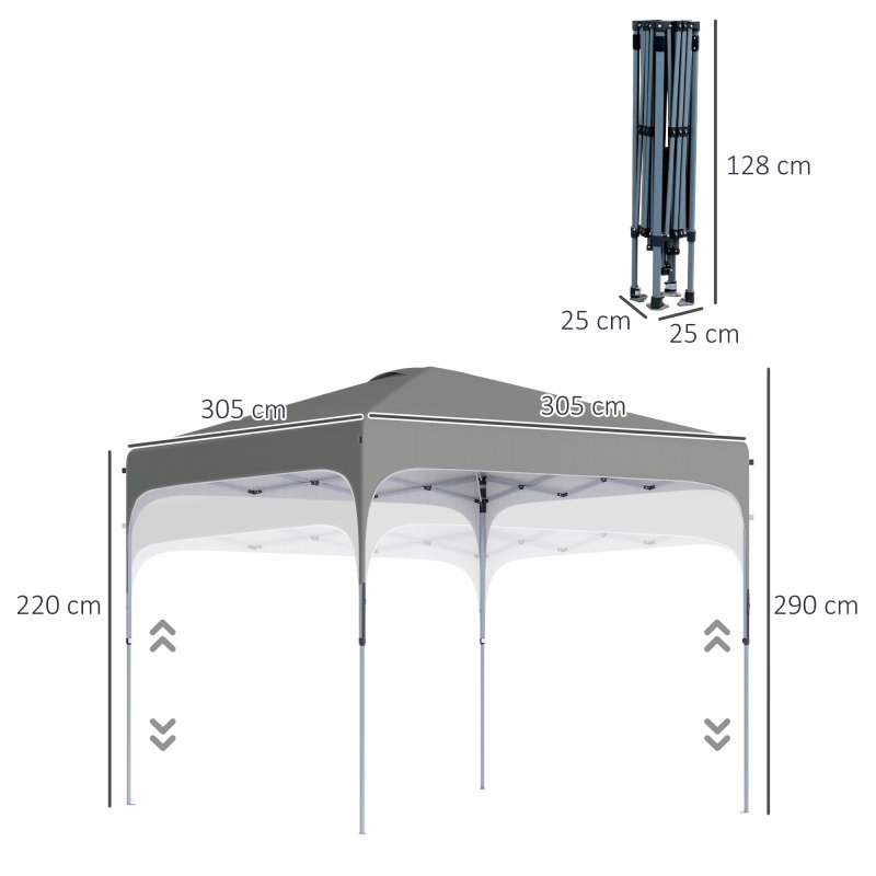 Outsunny 3 x 3(M) Pop Up Gazebo, UPF 50+ Foldable Canopy Tent with Wheeled Carrybag, 4 Leg Weight Bags, Height Adjustable Marquee Shelter 1 person easy setup for Outdoor Garden Patio Party, Dark Grey