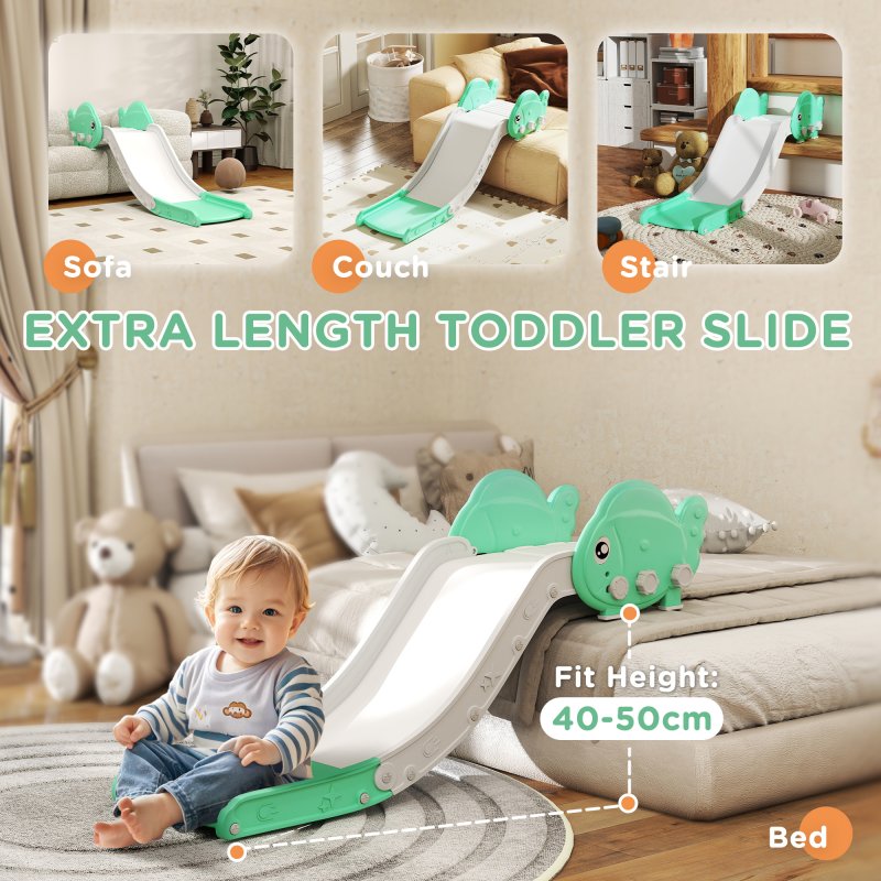AIYAPLAY Sofa Slide for Kids, Toddler Slide with 130cm Extended Length, Non-Slip Pads, Indoor Kids Slide for Sofa, Bed, Stairs, Easy Assemble & Storage, Green