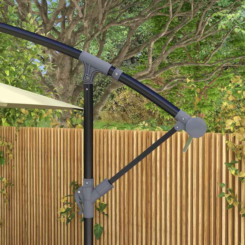 Outsunny 3x2m Cantilever Parasol with Cross Base, Banana Parasol with Crank Handle and 6 Ribs, Rectangular Hanging Patio Umbrella for Outdoor Pool, Garden, Balcony, Beige