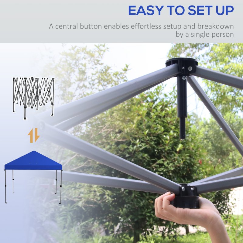 Outsunny 3 x 3(m) Pop Up Gazebo, 1 Person Easay Setup Marquee Party Tent with 1-Button Push, Adjustable Straight Legs, Wheeled Bag, Stakes, Ropes, Sandbags, Instant Shelter, Blue