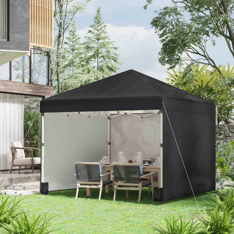 Outsunny 3 x 3 (M) Pop Up Gazebo with 3 Sidewalls, Leg Weight Bags and Wheeled Bag, Height Adjustable Party Tent Event Shelter for Garden, Patio, Black