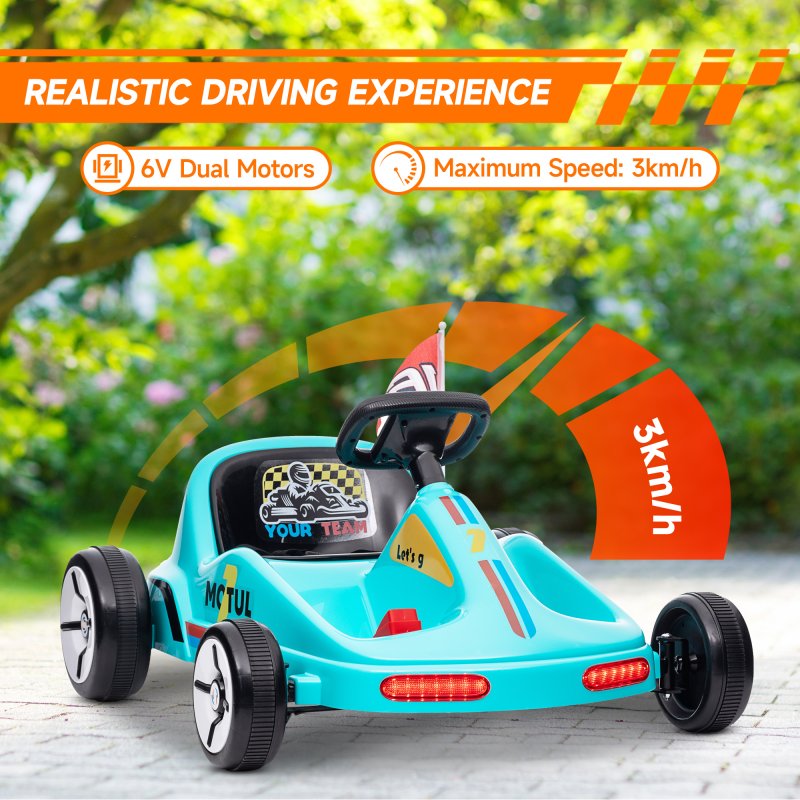 AIYAPLAY Electric Go Kart, 6V Battery Powered Kids Go Kart with Music, Light, Horn, Kids, Ride on Car for 3-5 Years, Blue