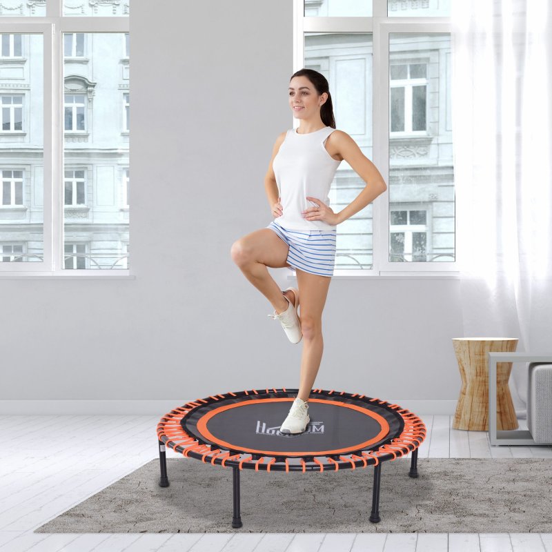HOMCOM 40" Mini Round Fitness Trampoline Aerobic Bouncer Rebounder Indoor Outdoor Fitness Jumper Orange
