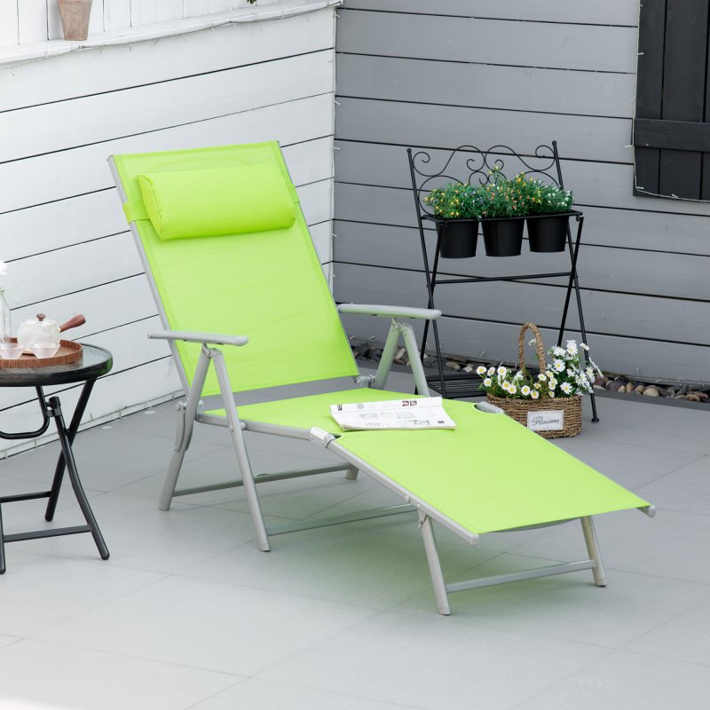 Outsunny Steel Fabric Sun Lounger Outdoor Folding Chaise Lounge Chair Recliner with Portable Design & 7 Adjustable Backrest Positions