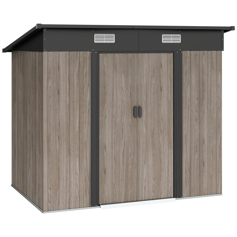 Outsunny 7 x 4ft Outdoor Garden Metal Storage Shed, Tool Storage Box for Patio, Grey Wood Grain