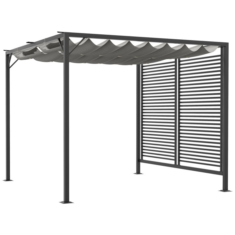 Outsunny 2.8 x 3(m) Metal Outdoor Pergola with Retractable Roof, Outdoor Gazebo Canopy Shelter with Grommet Holes for Garden, Patio, Lawn, Grey