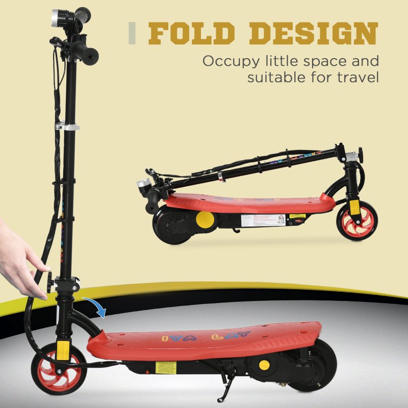 HOMCOM 120W E-Scooter Folding Electric Scooter with 12km/h Maximum Speed, Three Mode LED Headlight, Adjustable Height, Warning Bell, for Ages 7-14 Years - Red