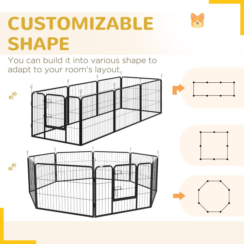 PawHut Dog Pen 8 Panels Puppy Pen Heavy Duty Pet Playpen for Indoor Outdoor for Dogs, Rabbits, Ducks 60cm High