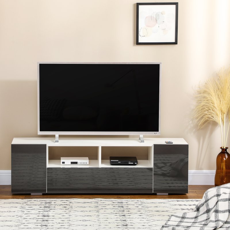 HOMCOM High Gloss TV Unit Cabinet for TVs up to 60" with LED Lights, TV Stand with Storage Shelves and Cupboards