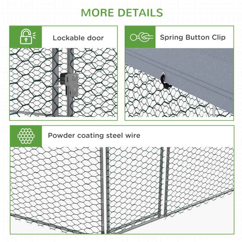 PawHut Walk in Chicken Run Chicken Coop Galvanised Outdoor Poultry Cage w/ Cover, for 10-15 Chickens, Hens, Rabbits, Ducks, 4 x 3.5 x 2.6m - Silver Tone