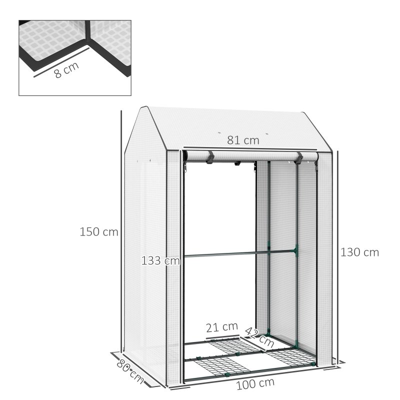 Outsunny Mini Greenhouse with 4 Wire Shelves, Portable Tomato Greenhouse, Upgraded Garden Grow House for Plants with Roll Up Door and Vents, 100 x 80 x 150cm, White