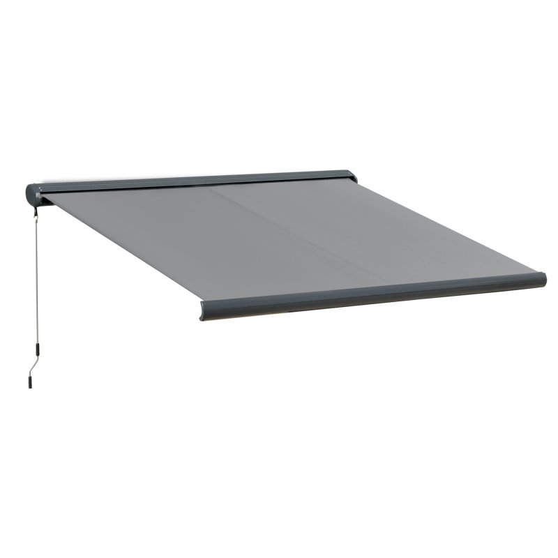 Outsunny 3x2.5m LED Light Full Cassette Case Electric/Manual Awning Door Window Sun Shade Patio Canopy Retractable w/ Remote Grey