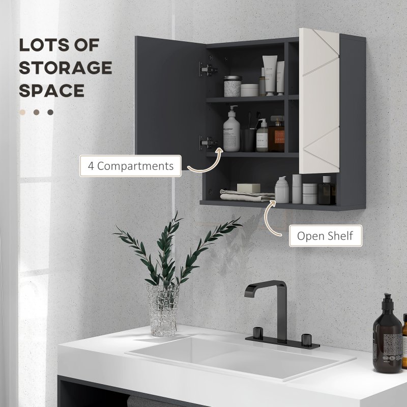 kleankin Bathroom Mirror Cabinet, Wall Mounted Bathroom Storage Cupboard with Adjustable Shelves, 55W x 17D x 55Hcm
